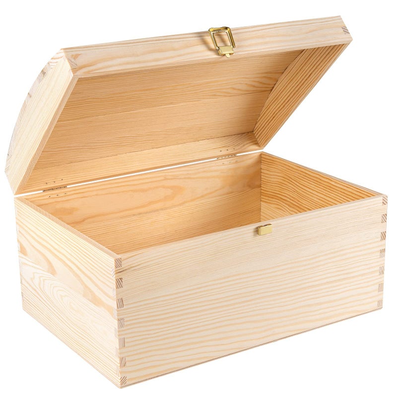 Creative Deco Large Wooden Storage Box Unpainted with Hinged Lid | 13.58 x 9.84 x 7.55 in | Keepsake Treasure Chest Trunk | Perfect Memory Box for Toys, Tools, Arts & Crafts or as a Gift Christmas Box - Image 2